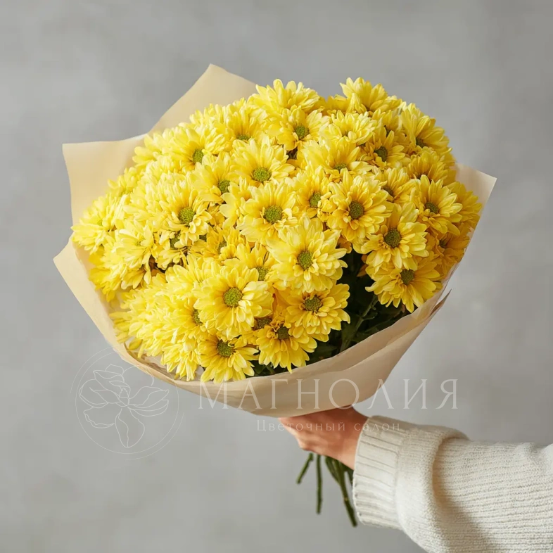 Монобукет из желтых кустовых хризантем