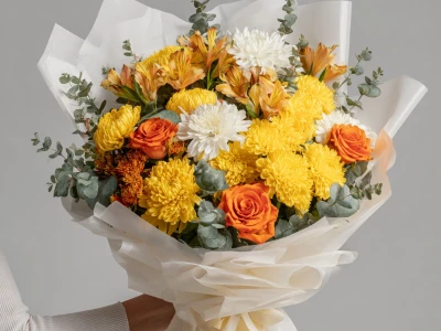 Букет с хризантемами «Золотая осень»