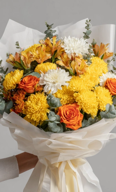 Букет с хризантемами «Золотая осень»