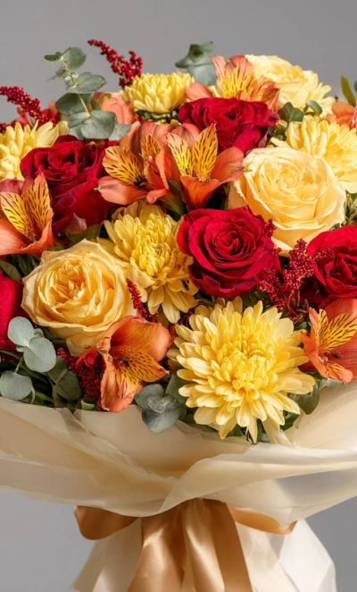 Букет с хризантемами «Огни сентября»